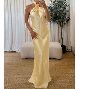 JASMINE HALTER MAXI DRESS / pale yellow luxe satin / size small